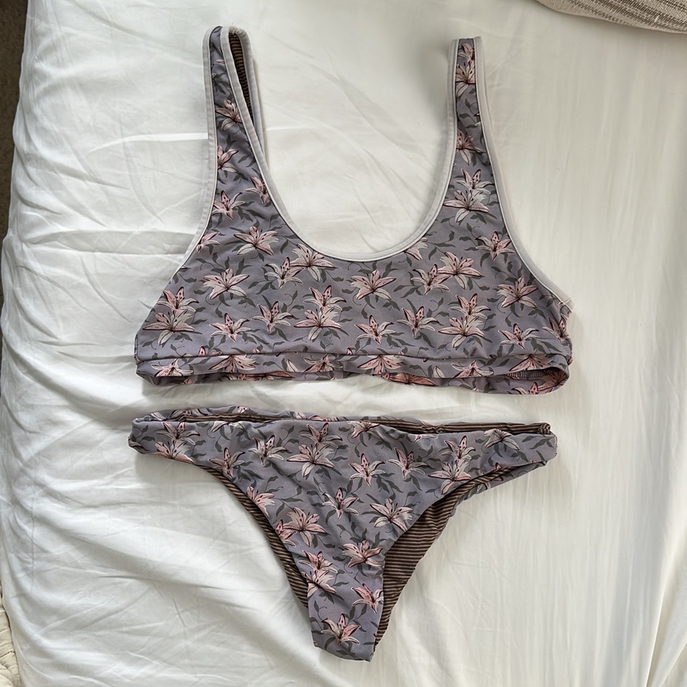 Acacia purple floral bikini in size XL. Lightly used